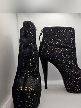 alice olivia fur booties size 37 1/2 Boots Designer Stiletto Zipper Shoes 7.5